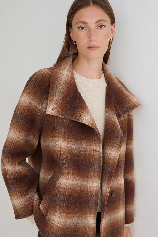 Yerse Camel Blur Check Coat