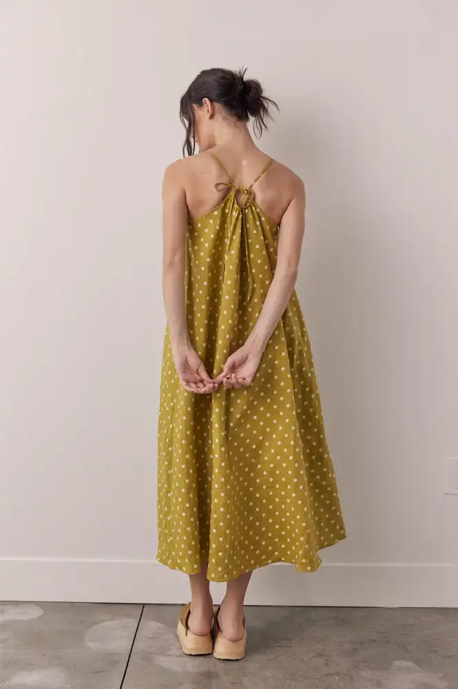 Amente Moss Linen Polka Dot Dress - The Mercantile London