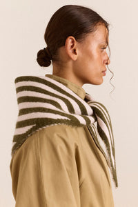 Damson Madder Olive and Pink Stripe Triangle Scarf