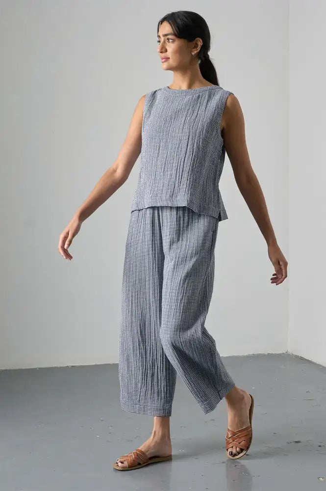 Bibico Clara Navy Check Trousers - The Mercantile London