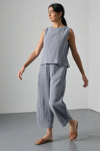 Bibico Clara Navy Check Trousers - The Mercantile London