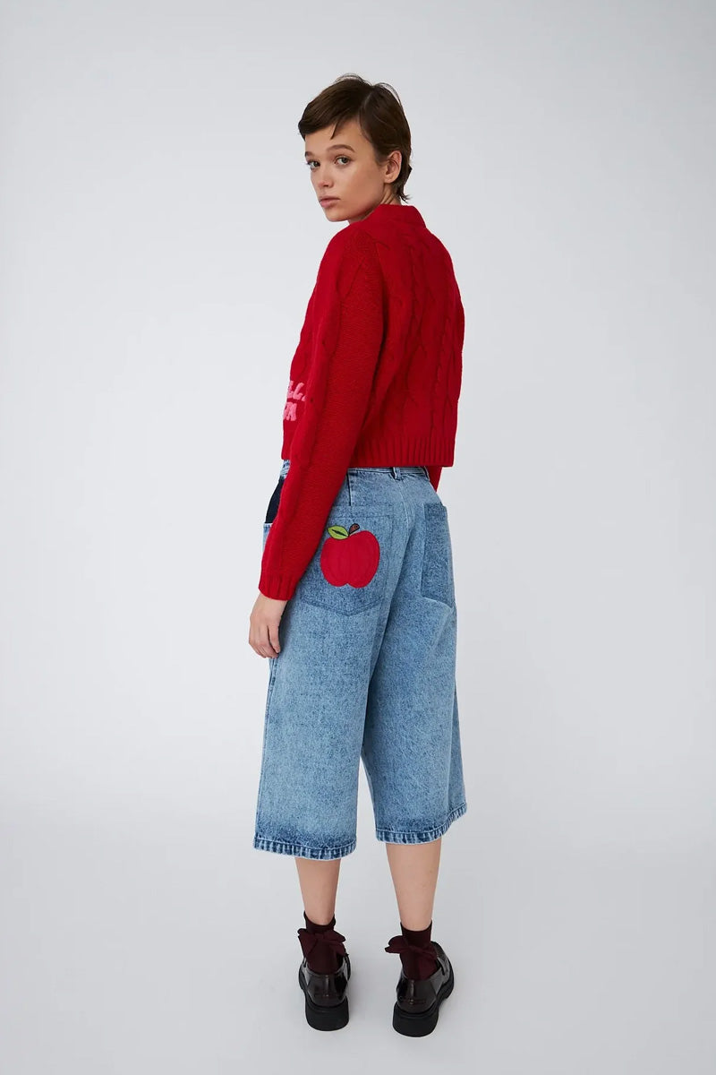 Stella Nova Cropped Deep Red Cable Knit Jumper - The Mercantile London