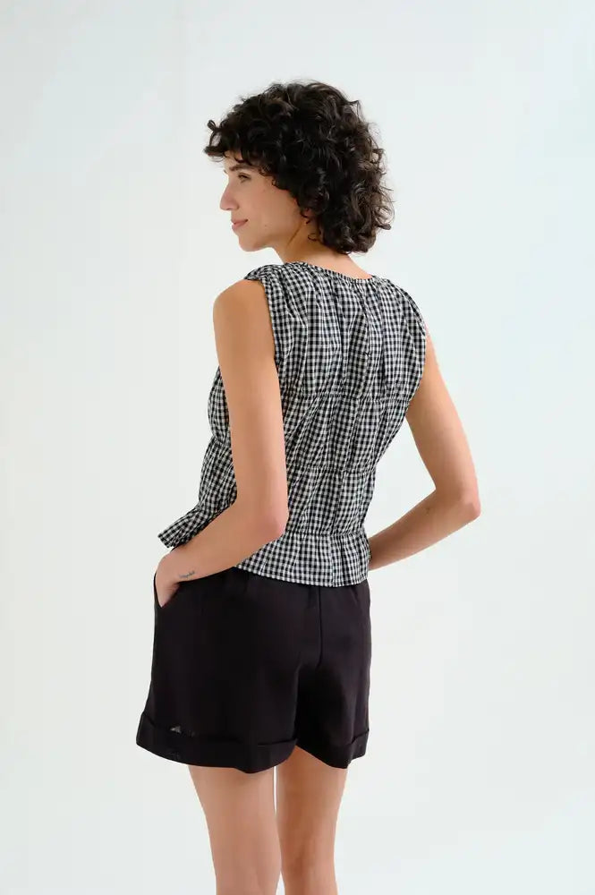 Compania Fantastica Black Gingham Ruched Top