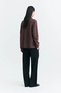 Thinking Mu O'Hara Brown Manuela Brushed Stripe Shirt