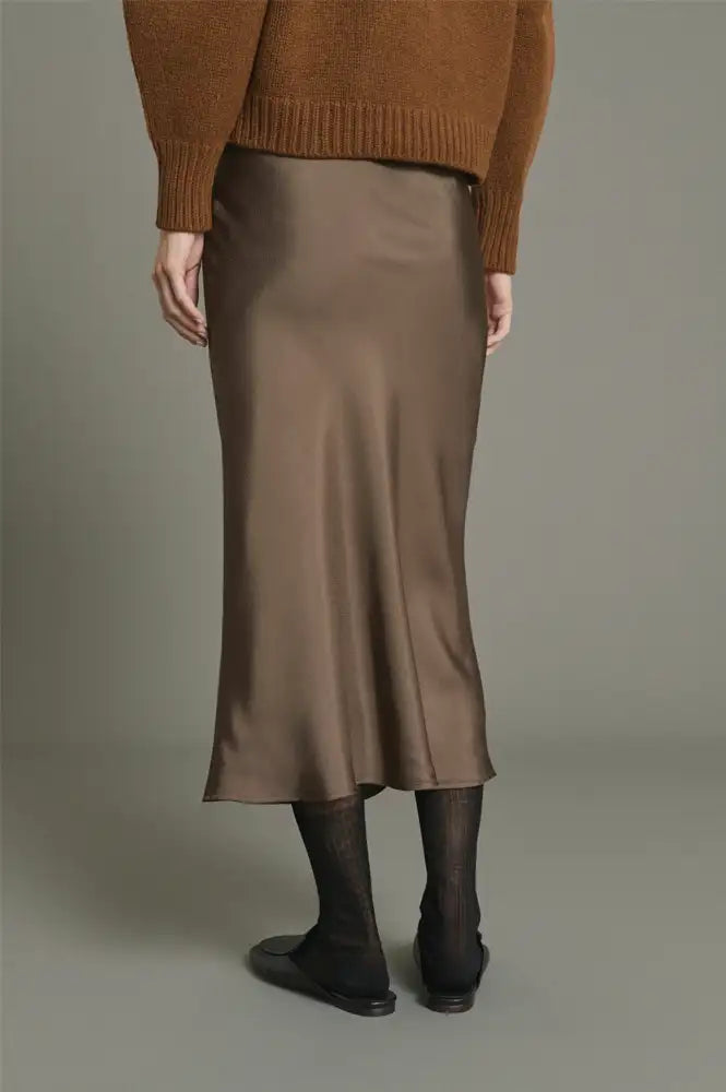 Soeur Fever Brown Fluid Twill Bias Cut Skirt