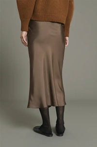 Soeur Fever Brown Fluid Twill Bias Cut Skirt