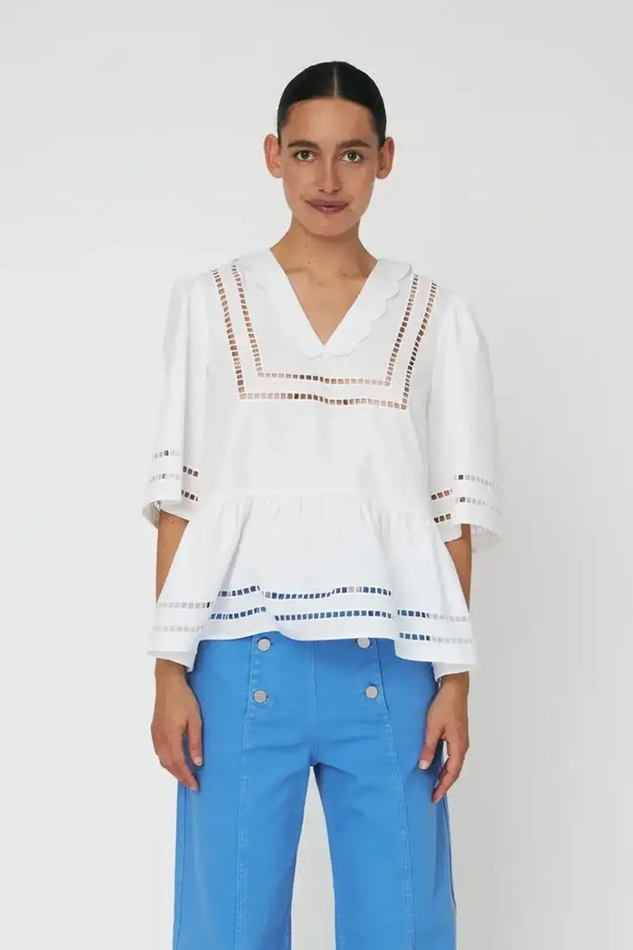 Stella Nova White Scalloped Collar Blouse - The Mercantile London