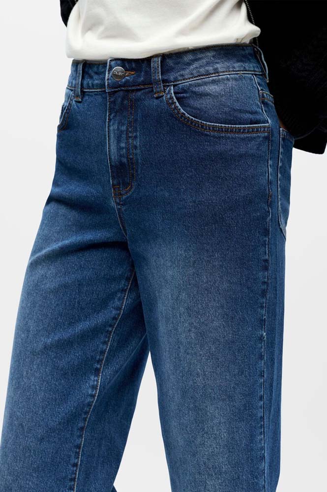 Object Rio Mae Medium Blue Wide Leg Denim Jeans - The Mercantile London