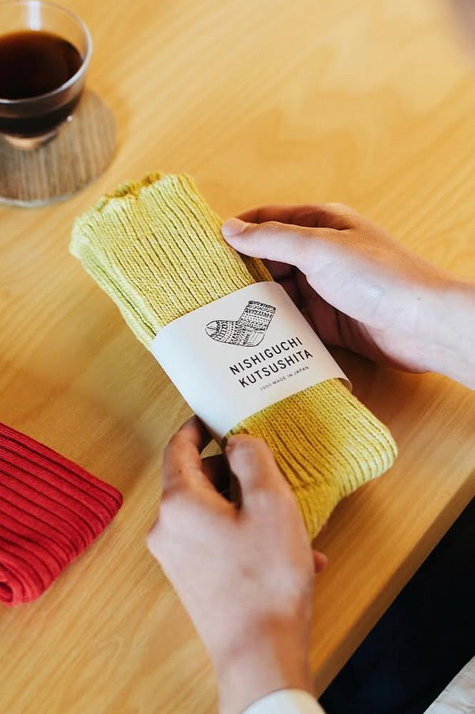 Nishiguchi Kutsushita Boston Ribbed Vintage Yellow Socks - The Mercantile London