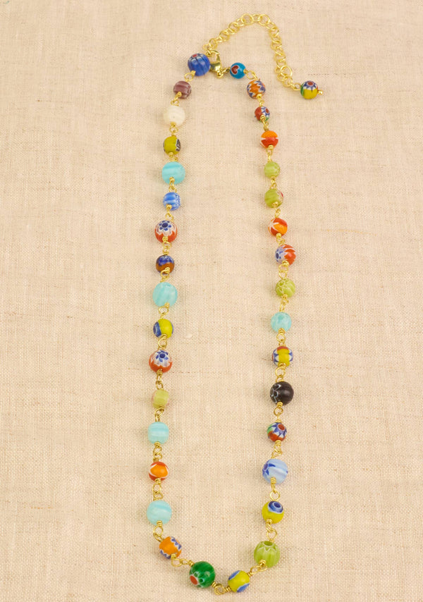Millefiori Glass Bead Chain Necklace