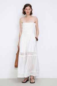 Crochet Lace Panelled Maxi Cami Dress: White / S - The Mercantile London