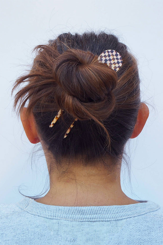 Custom Made Honey Checker Hair Pin - The Mercantile London