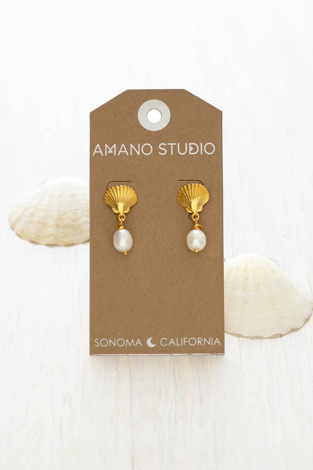 Amano Shell & Pearl Stud Drop Earrings - The Mercantile London