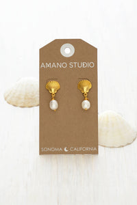 Amano Shell & Pearl Stud Drop Earrings - The Mercantile London