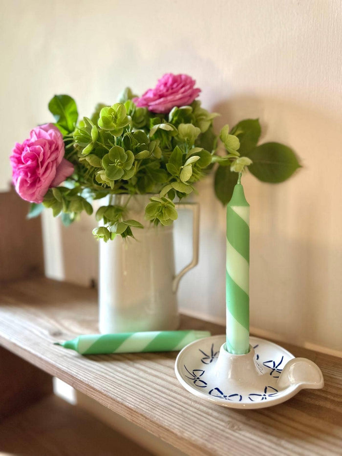 Hand Dipped Colourful Green Stripe Candy Cane Candles - The Mercantile London