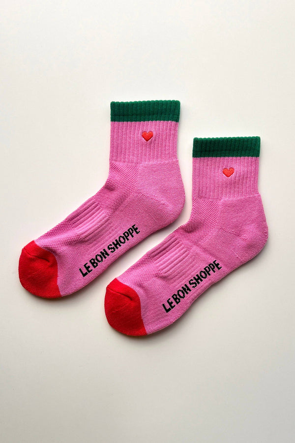 Embroidered Color Block Girlfriend Socks (wholesale): ROSE GREEN + HEART - The Mercantile London