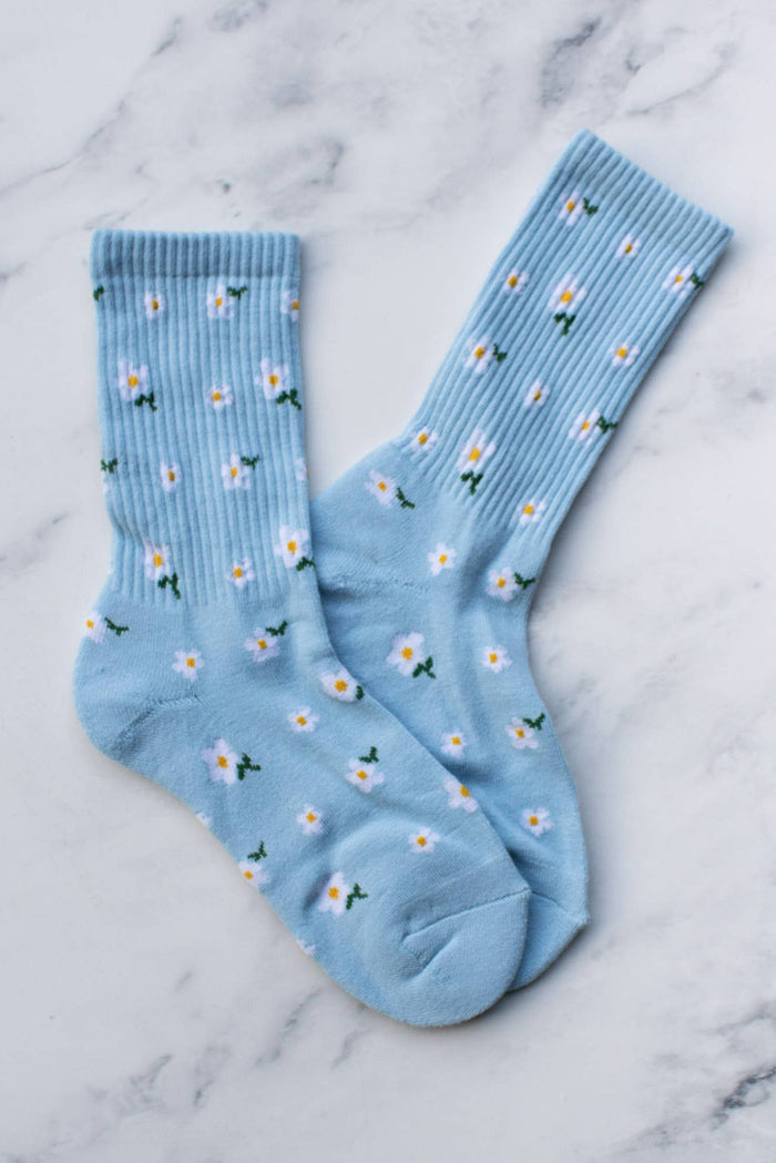 Little Flower Casual Socks: Blue - The Mercantile London