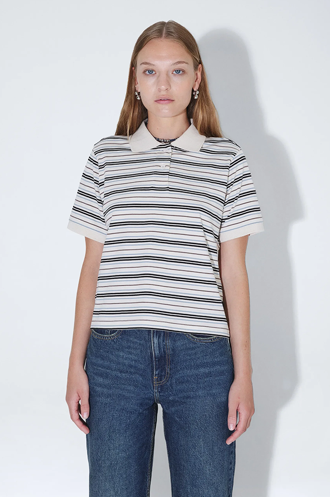 Dr Denim Jade Polo Ecru Stripe - The Mercantile London