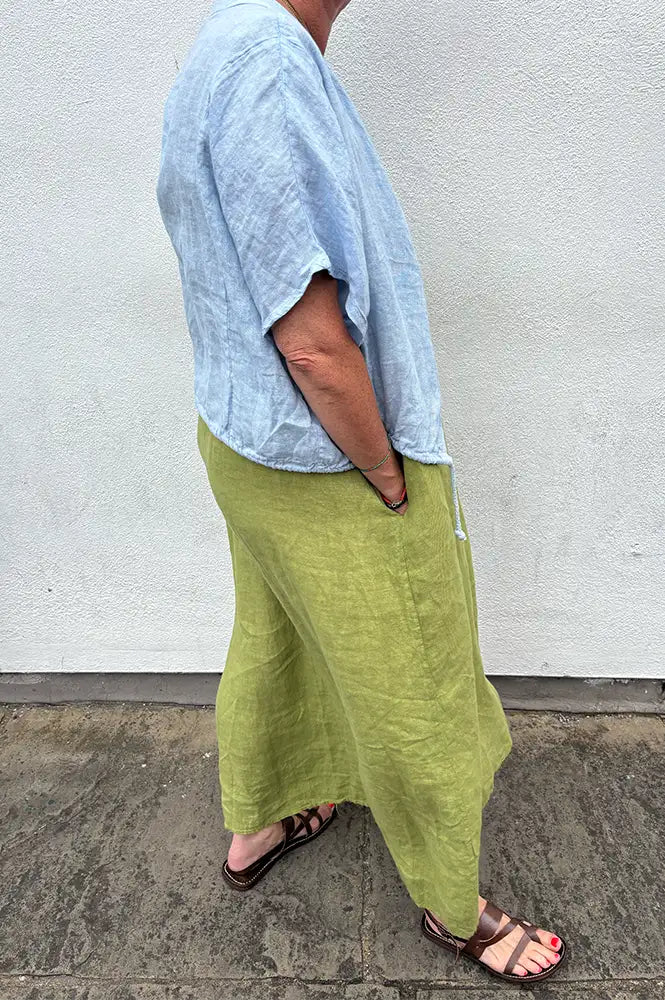 Linen & More Pistachio Ruched Dress
