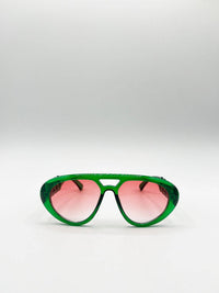 AFA Collective Chunky Aviator Bright Green Sunglasses