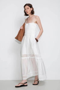 Crochet Lace Panelled Maxi Cami Dress: White / S - The Mercantile London