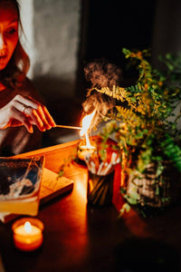 Old Green Recycled Clear Glass Pot with Matches