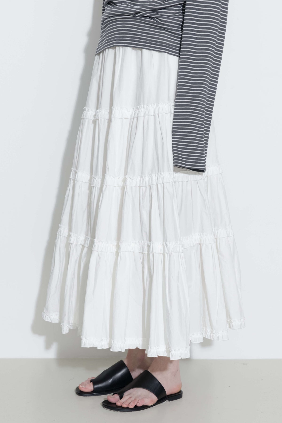 100% Cotton A-line Ruffled White Cake skirt: White / UN - The Mercantile London