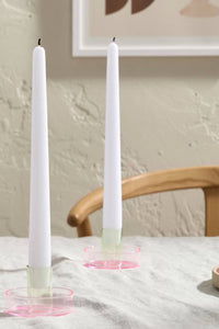Block Design Duo Tone Glass Candle Holder: Pink/Green - The Mercantile London