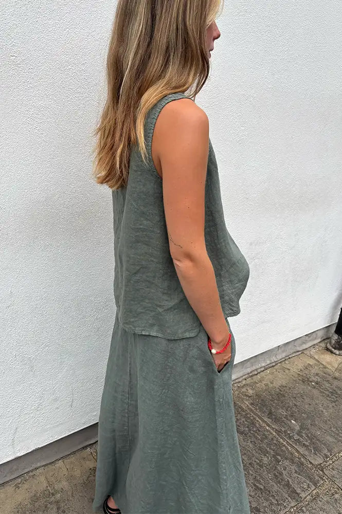 Linen & More Khaki Linen Skirt
