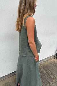 Linen & More Khaki Linen Skirt