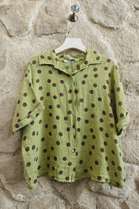 Linen & More Pistachio Polka Dot Blouse