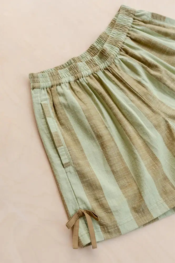 TBCo Green & Brown Stripe Cotton Tie Shorts