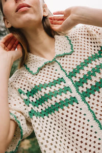 Indi & Cold Retro Green Crochet Shirt - The Mercantile London
