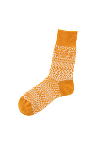Nishiguchi Kutsushita Wool Jacquard Orange Socks - The Mercantile London