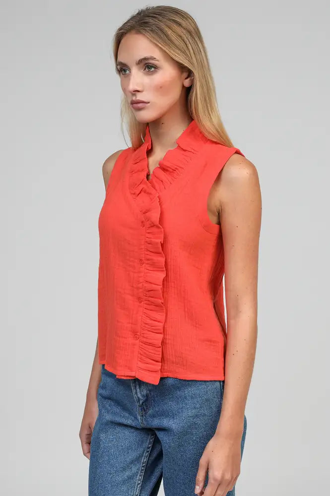 An'ge Siloe Deep Orange Sleeveless Blouse - The Mercantile London
