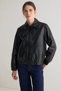 Yerse Black Leather Bomber Jacket