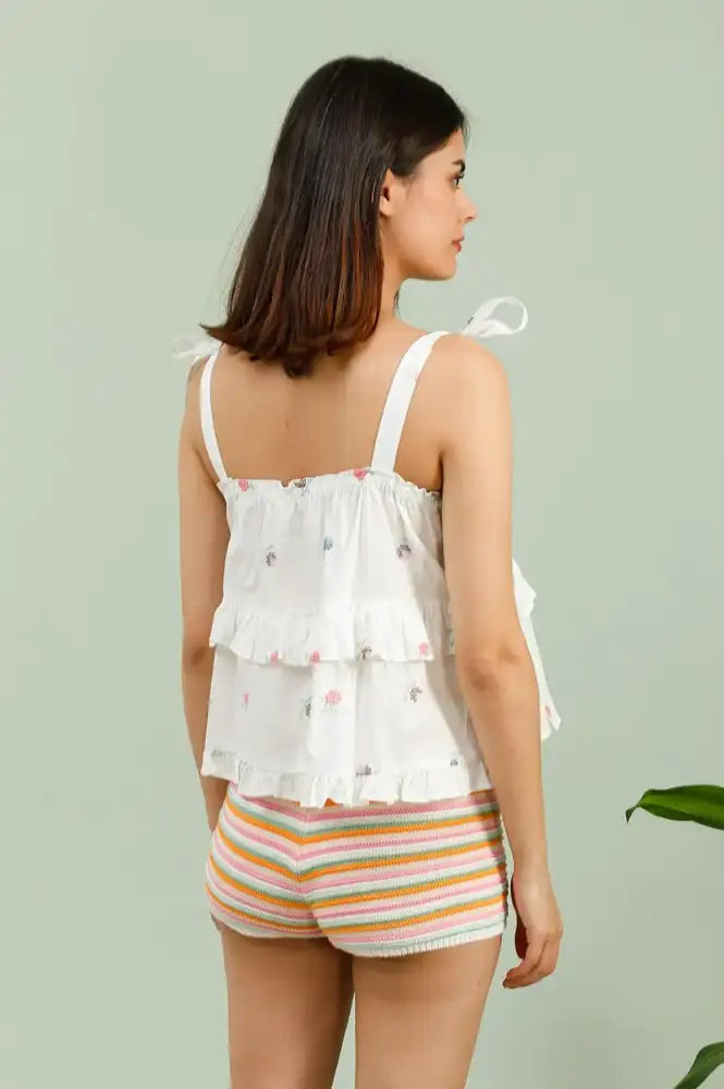 Daphne Elodie Ruffled Cross-Stitch Top