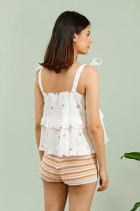 Daphne Elodie Ruffled Cross-Stitch Top