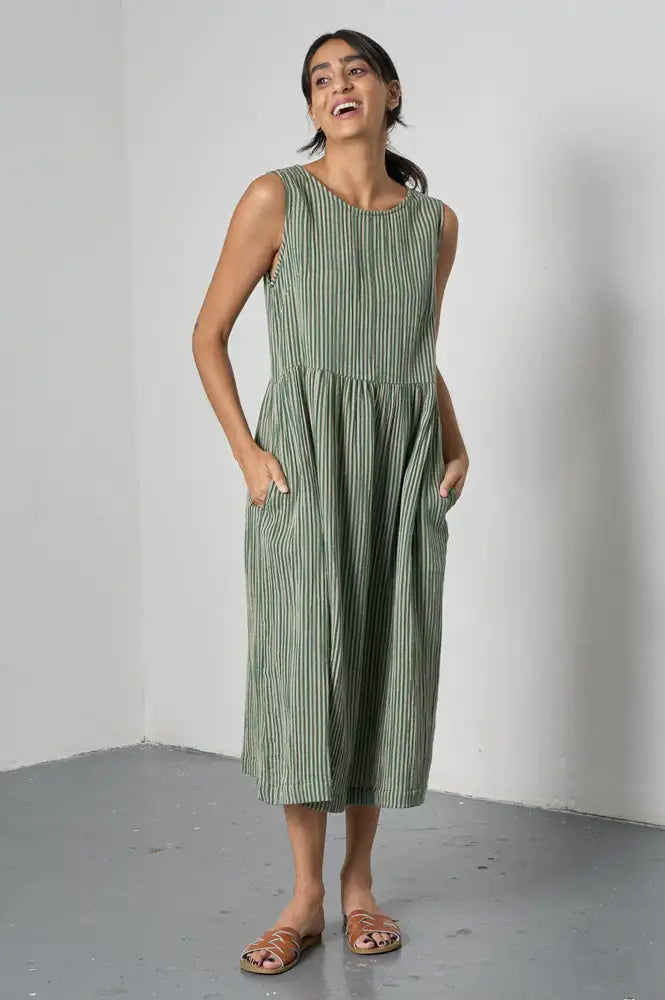 Bibico Elaine Green Striped Dress - The Mercantile London