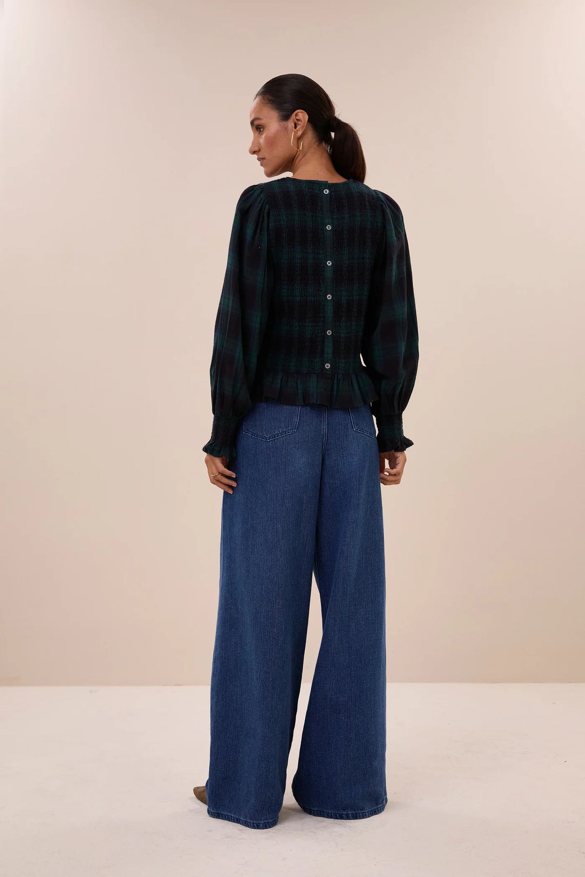 By-Bar Yena Green Tartan Check Blouse