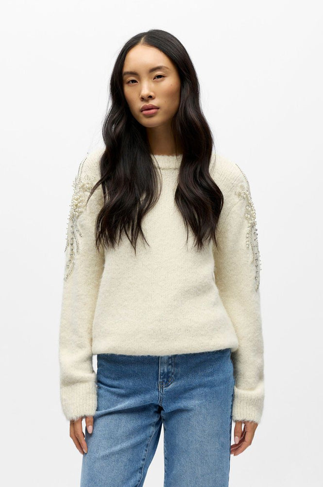 Object Salika White Sand Embellished Jumper - The Mercantile London