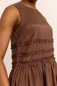 Damson Madder Reed Sheer Chocolate Drop Waist Ruffle Midi Dress