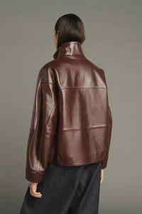 Soeur Gamma Burgundy Glazed Leather Raglan Jacket