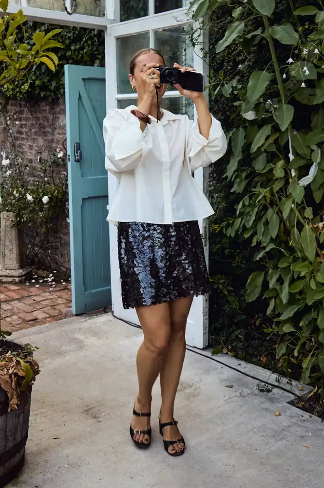 ICHI Peleoa Fudge Sequin Mini Skirt