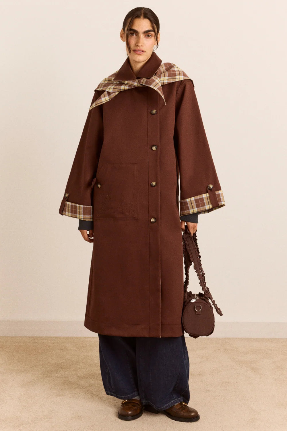 Damson Madder Jerry Chocolate Reversible Trench