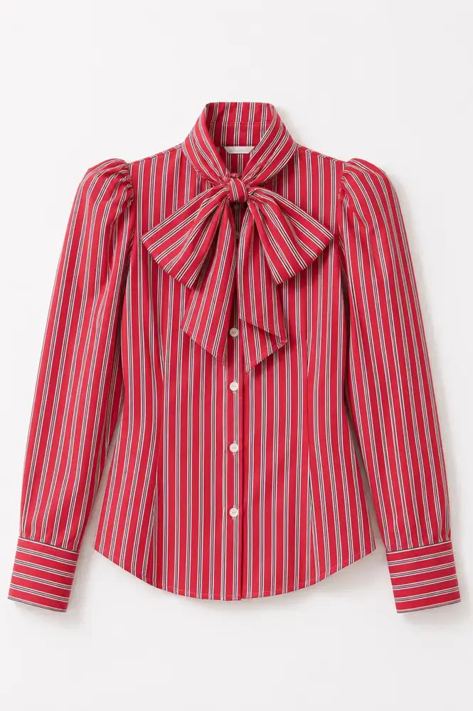 Sophie + Lucie Bow Tie Red Striped Blouse