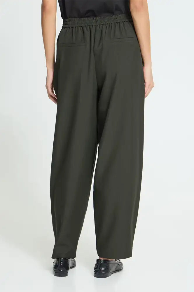 ICHI Fava Rosin Melange Barrel Trousers