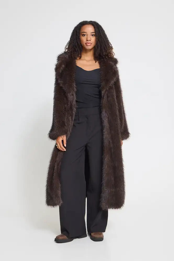 ICHI Havuza Chocolate Brown Melange Fur Coat