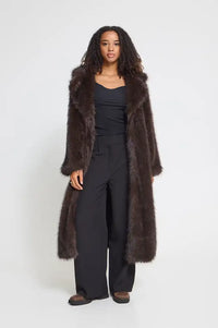 ICHI Havuza Chocolate Brown Melange Fur Coat