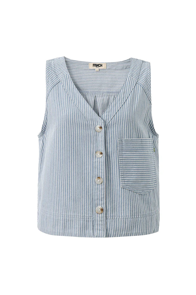 FRNCH Colza Striped Denim Sleeveless Vest - The Mercantile London